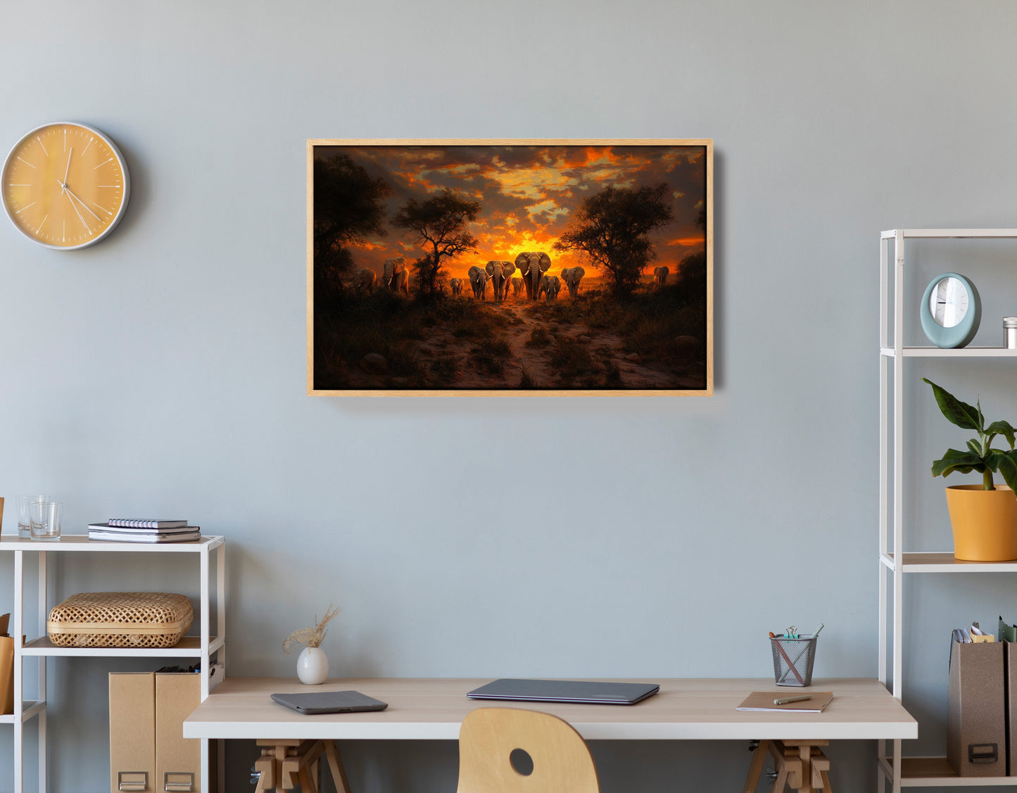 Elephant Sunset Safari Black Black culture wall art view 54