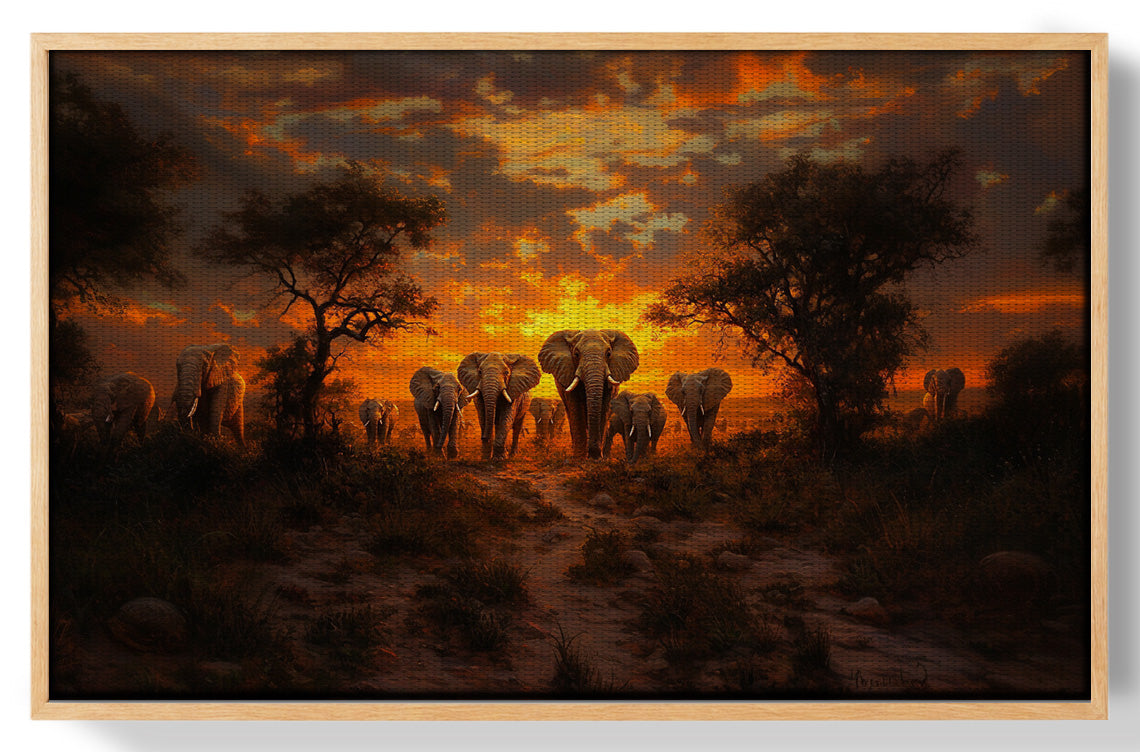 Elephant Sunset Safari Black Black culture wall art view 49