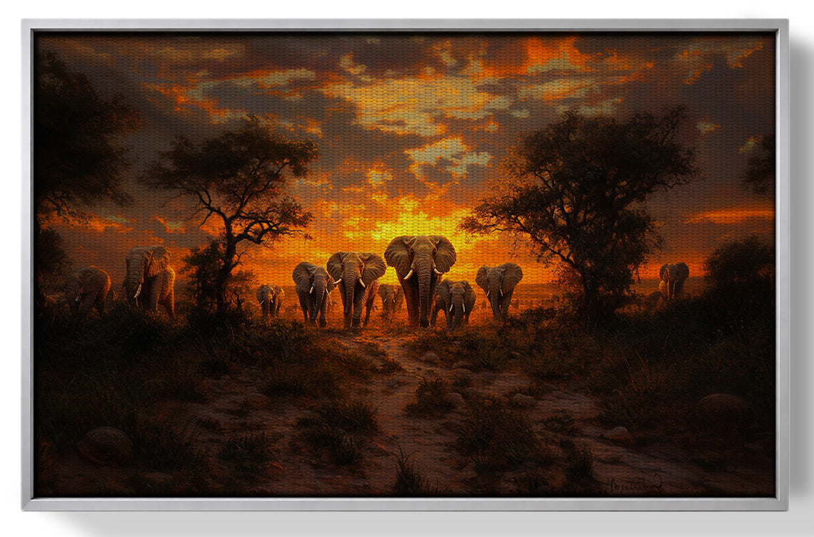 Elephant Sunset Safari Black Black culture wall art view 55