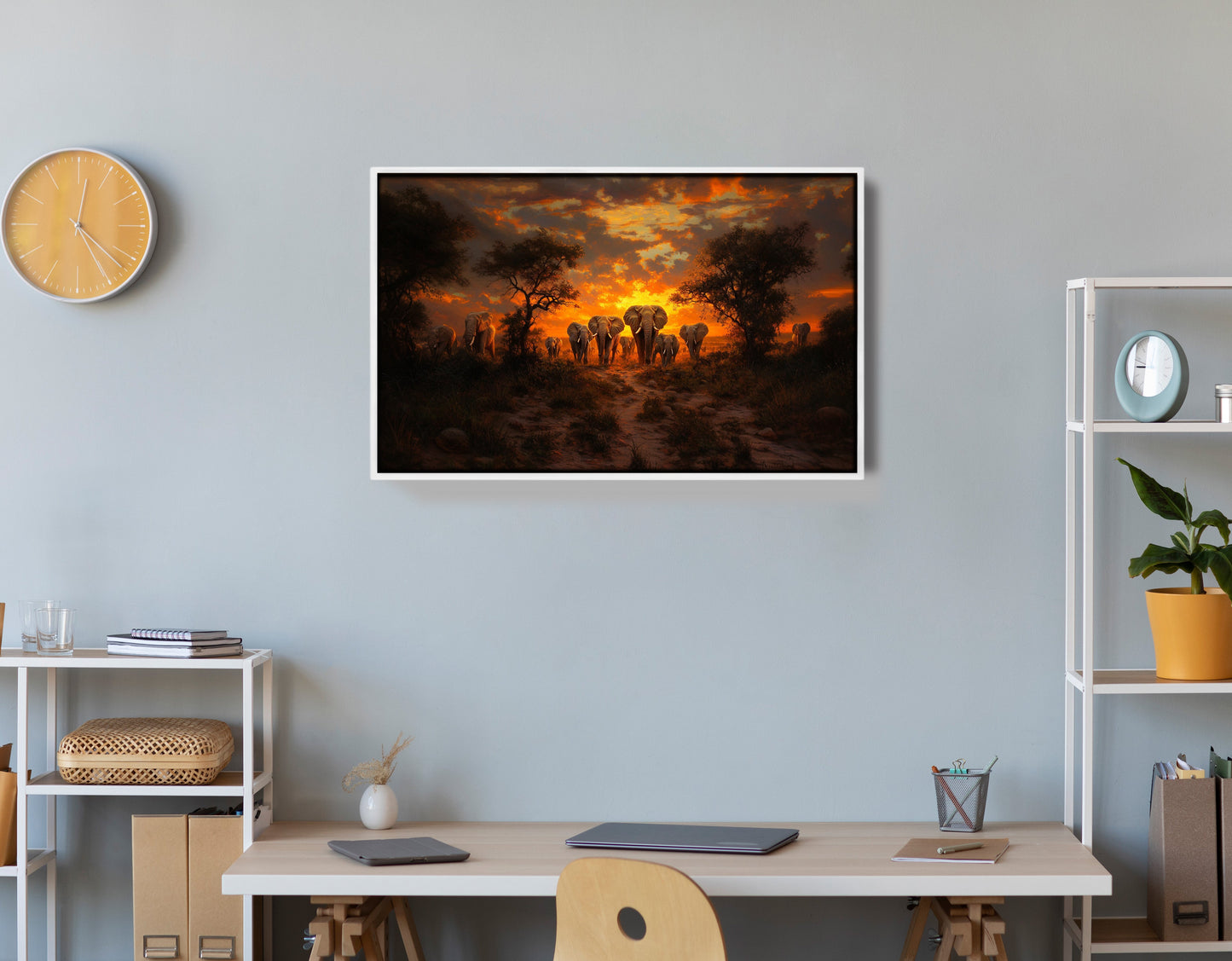 Elephant Sunset Safari Black Black culture wall art view 66