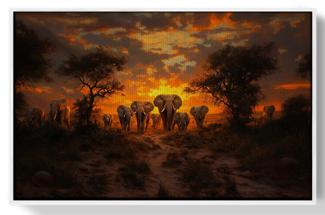 Elephant Sunset Safari Black Black culture wall art view 61