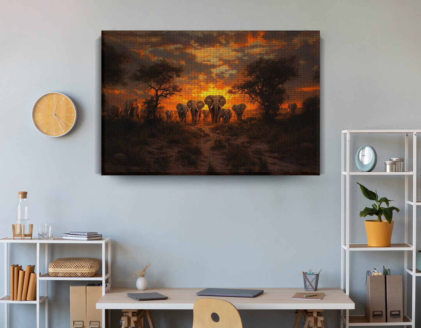 Elephant Sunset Safari Black Black culture wall art view 18