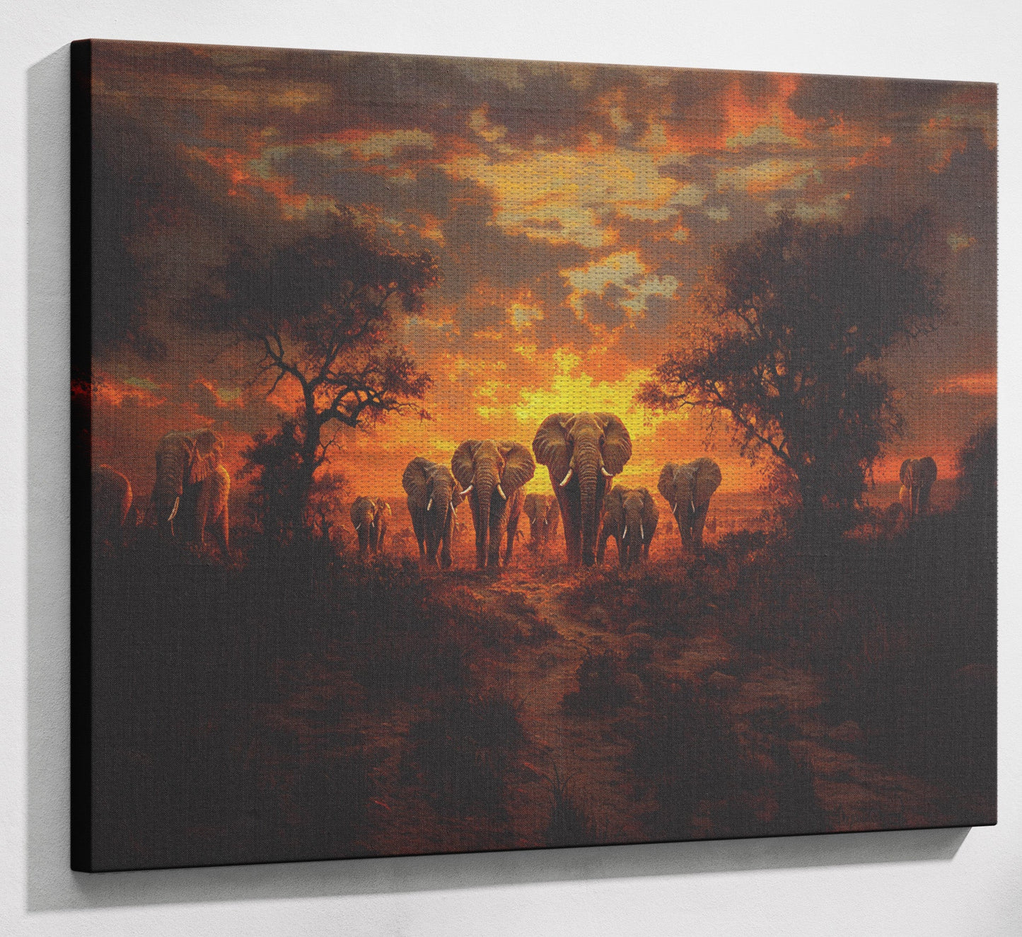 Elephant Sunset Safari Black Black culture wall art view 13