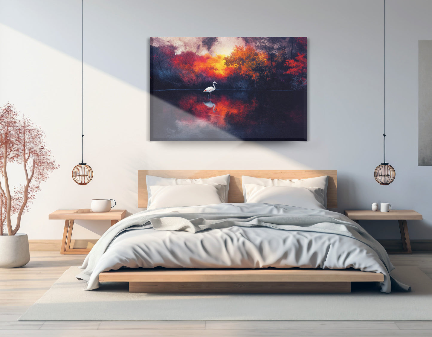 Swan Lake Sunset African American canvas print displayed as bedroom wall decor