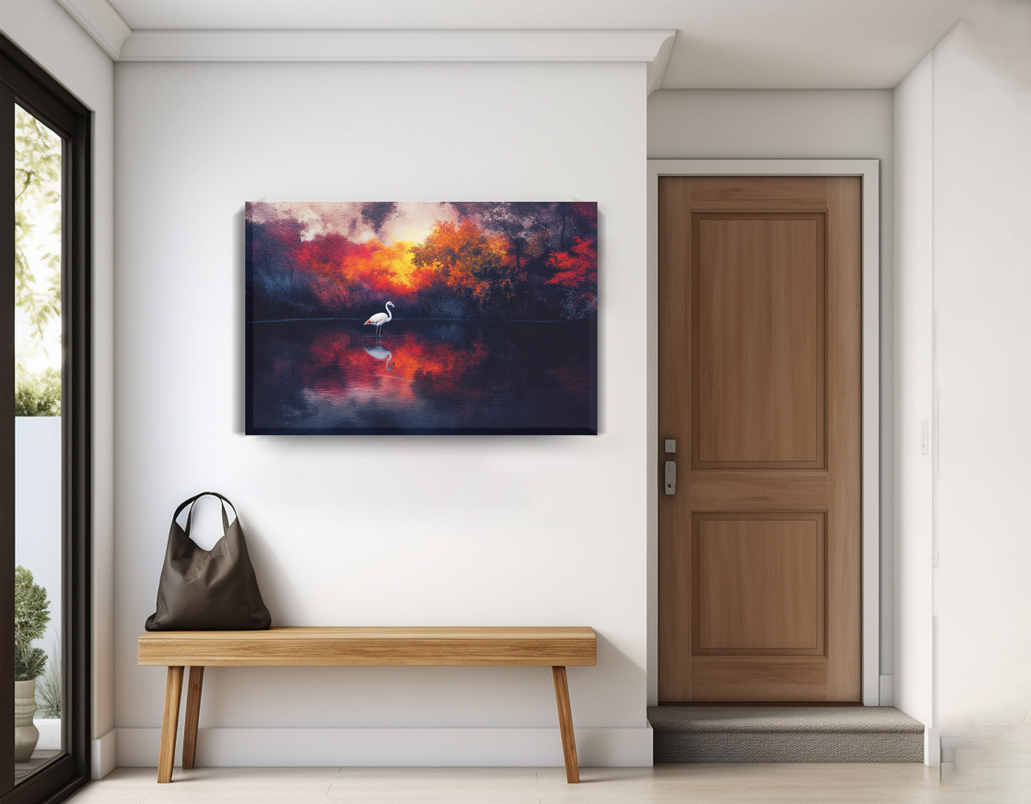 Swan Lake Sunset African American canvas print displayed as entryway wall decor