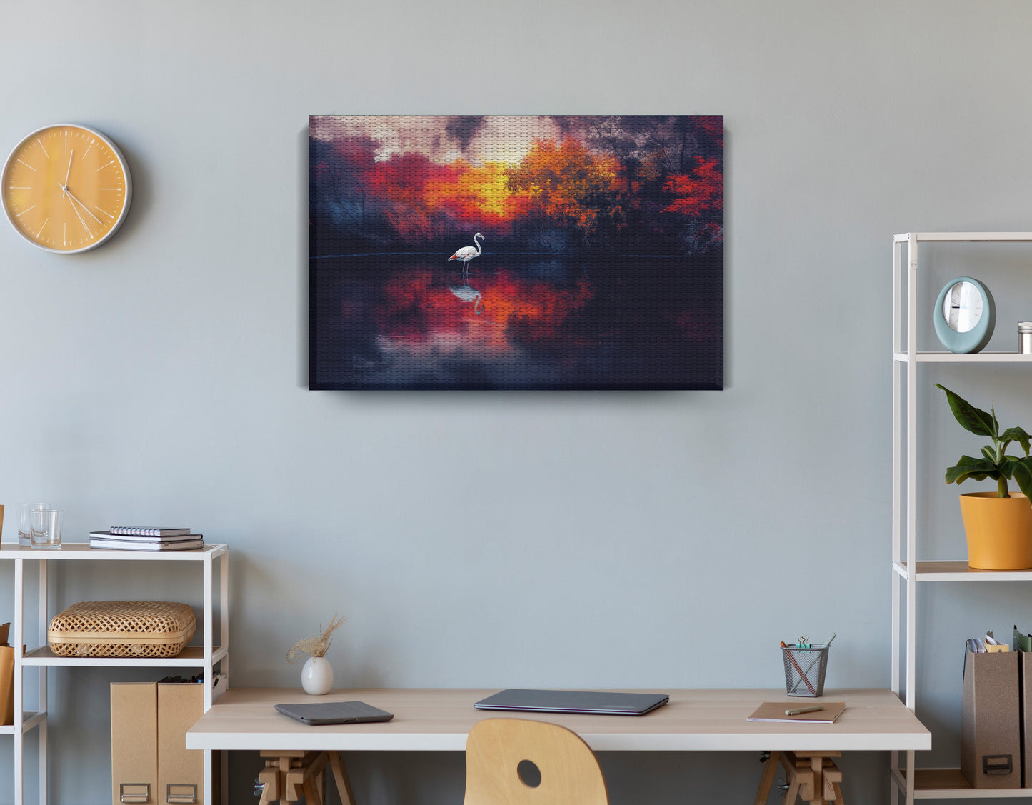 Swan Lake Sunset African American canvas print displayed as office wall decor