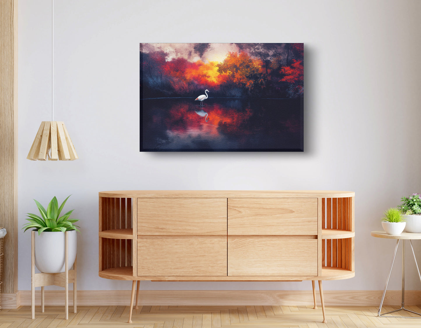 Swan Lake Sunset African American canvas print displayed as living room wall decor