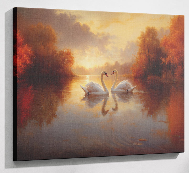 Romantic Swans at Sunset Black love wall art canvas print with visible wall art format