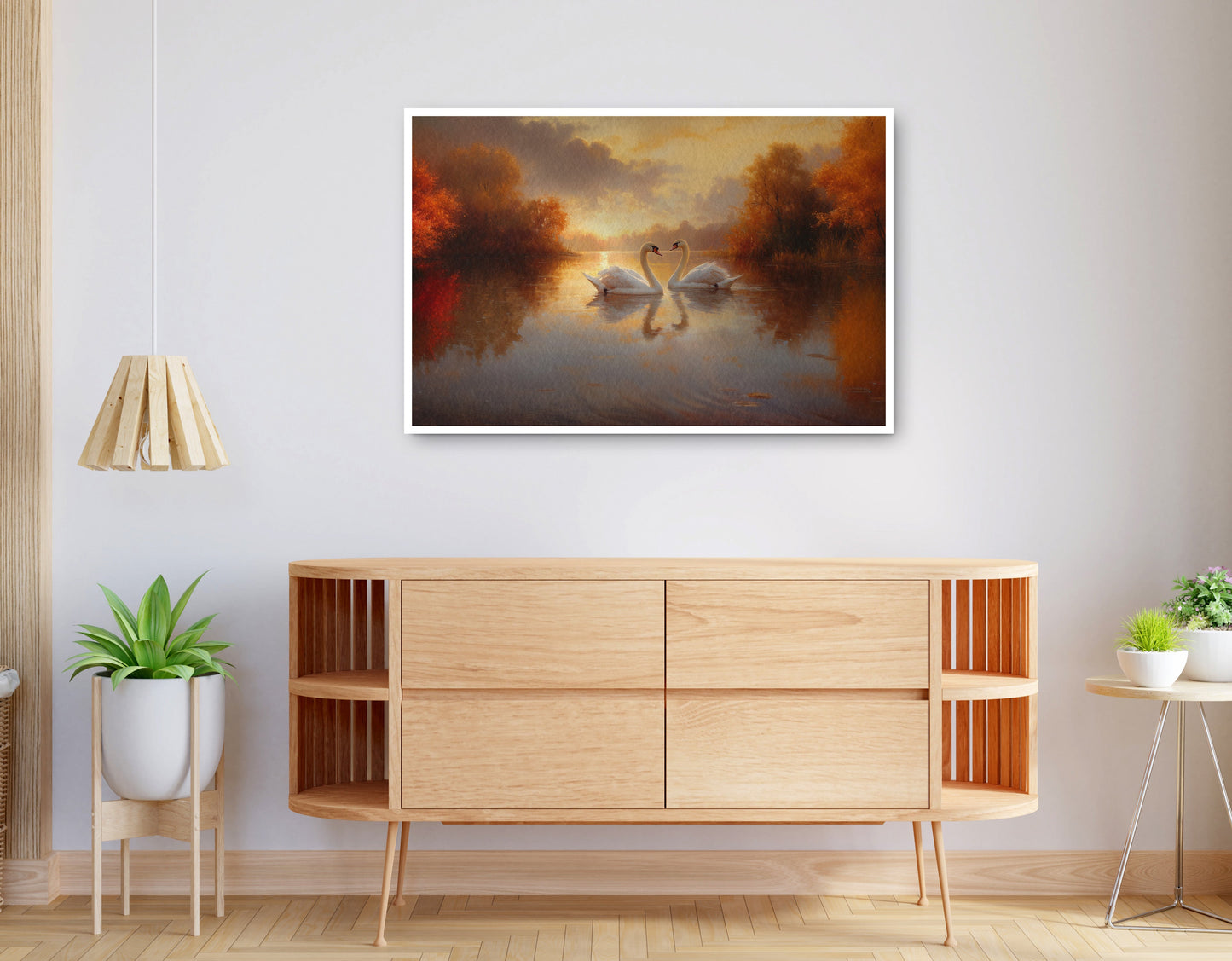 Alternate view of Romantic Swans at Sunset Black love wall art canvas print