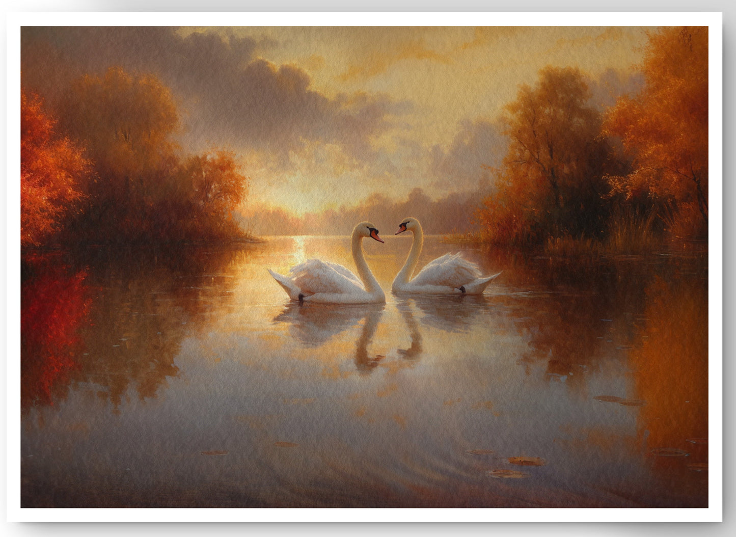 Romantic Swans at Sunset Black love wall art canvas print by MoomZee Artwork