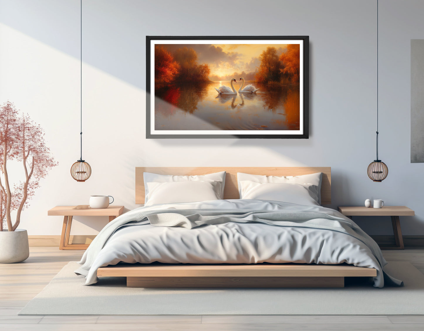 Romantic Swans at Sunset Black love wall art view 69