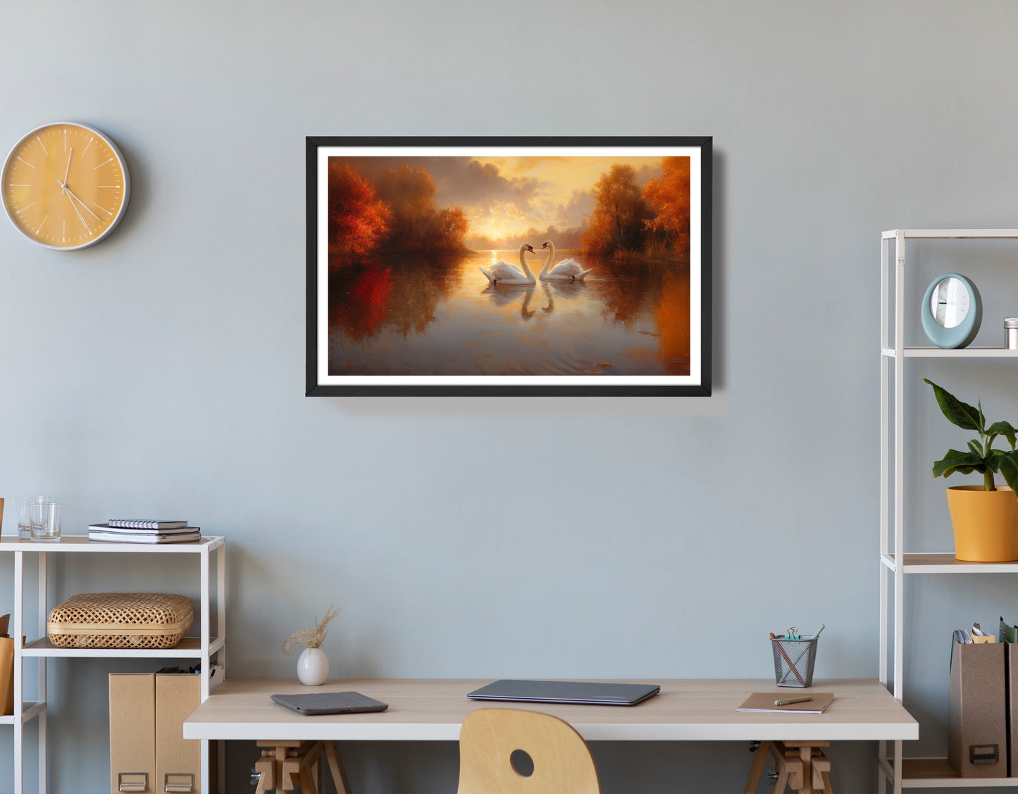 Romantic Swans at Sunset Black love wall art view 72