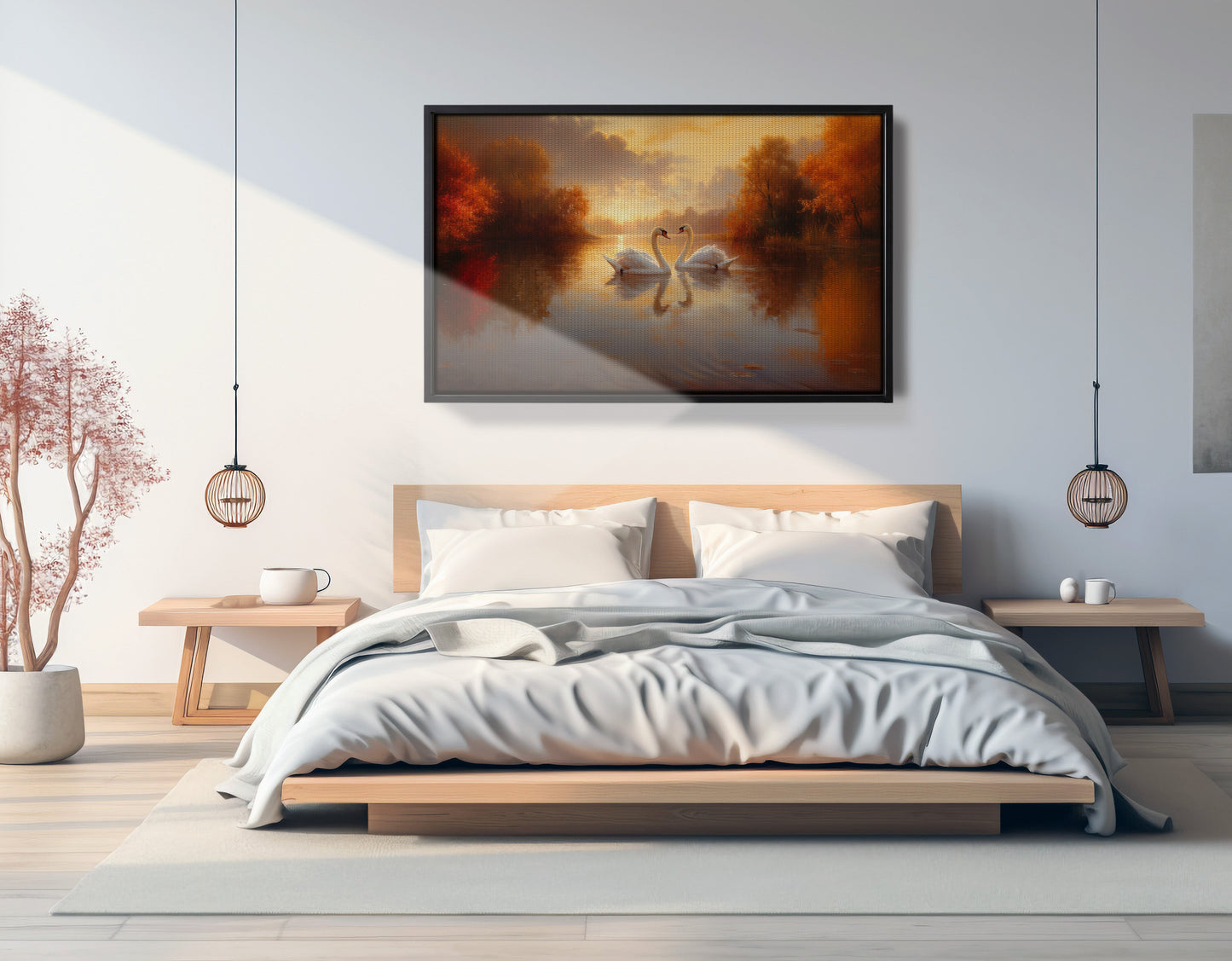 Romantic Swans at Sunset Black love wall art view 27