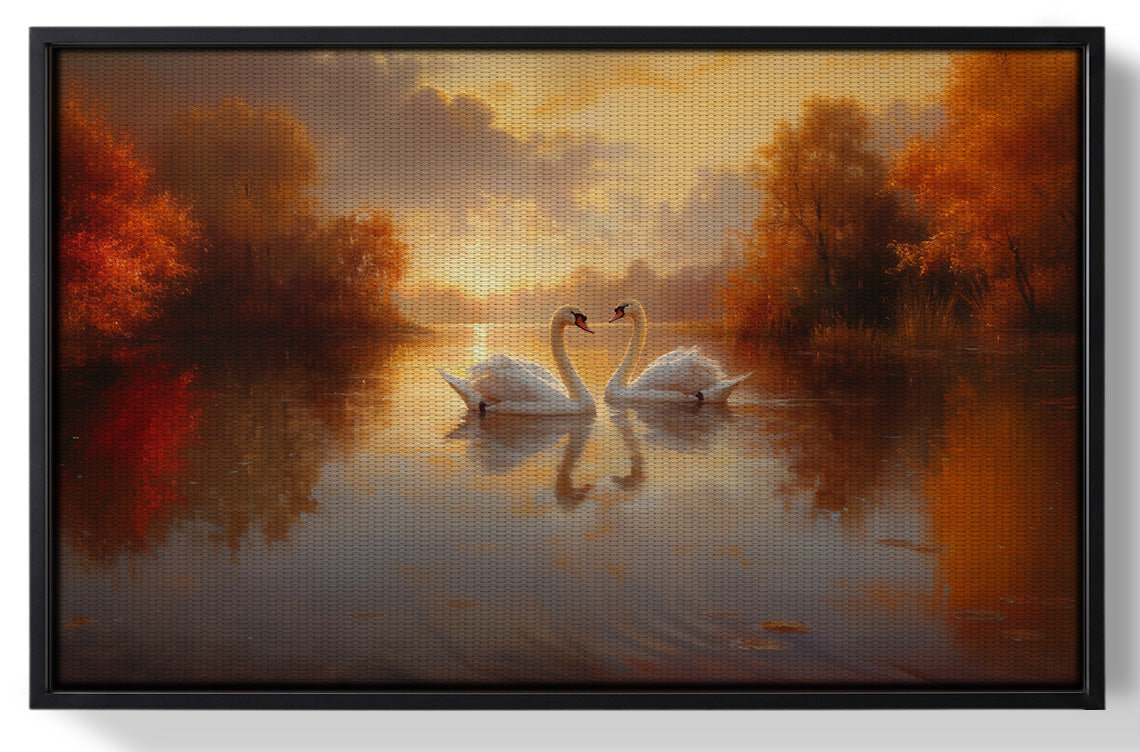 Framed Romantic Swans at Sunset Black love wall art for home decor