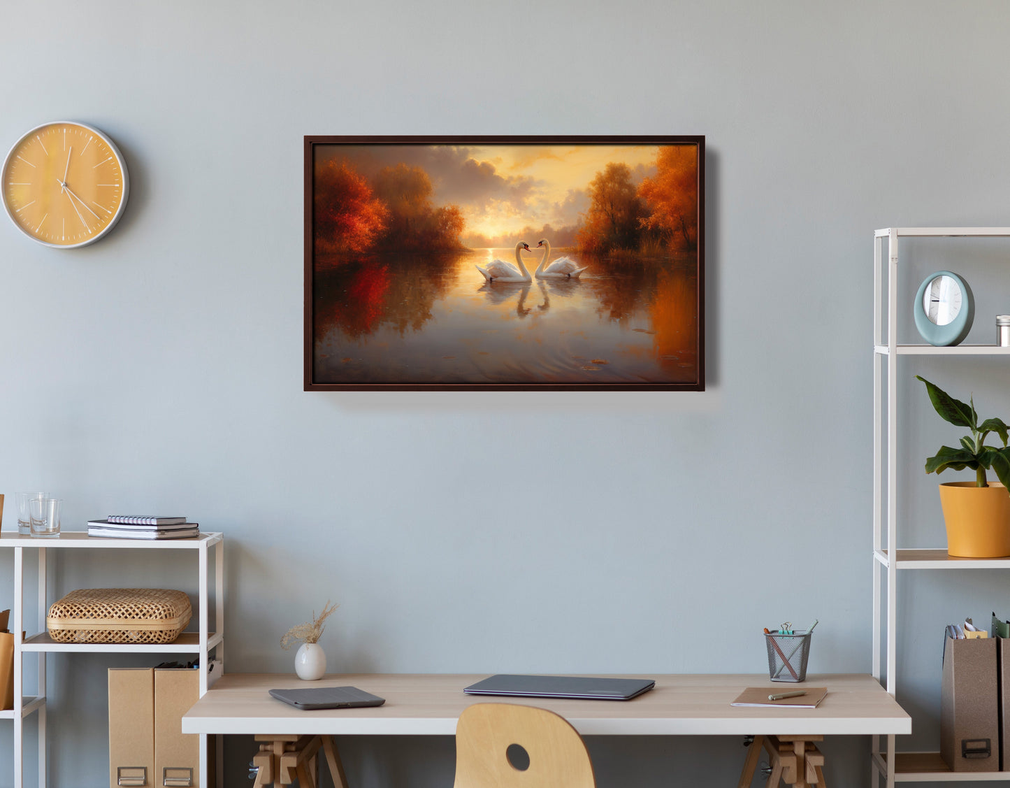 Romantic Swans at Sunset Black love wall art view 36
