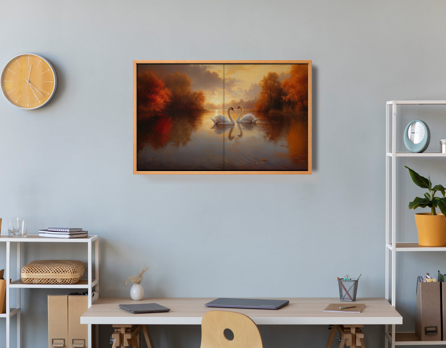 Romantic Swans at Sunset Black love wall art view 48
