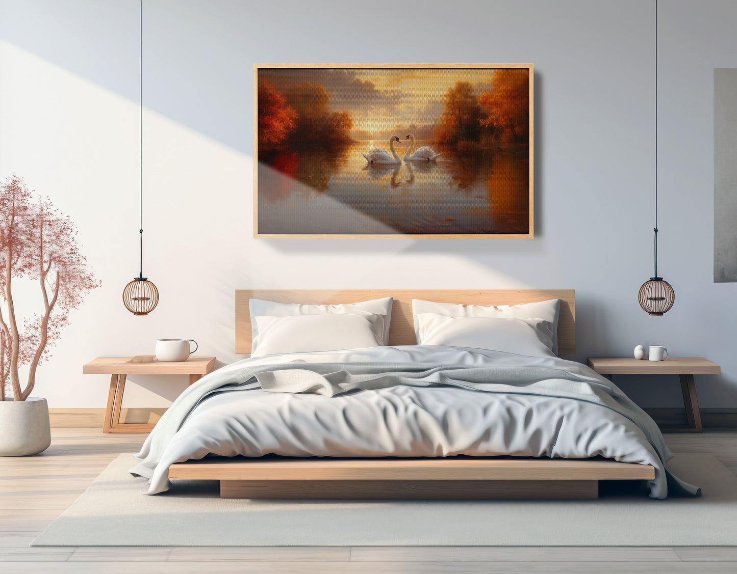 Romantic Swans at Sunset Black love wall art view 51