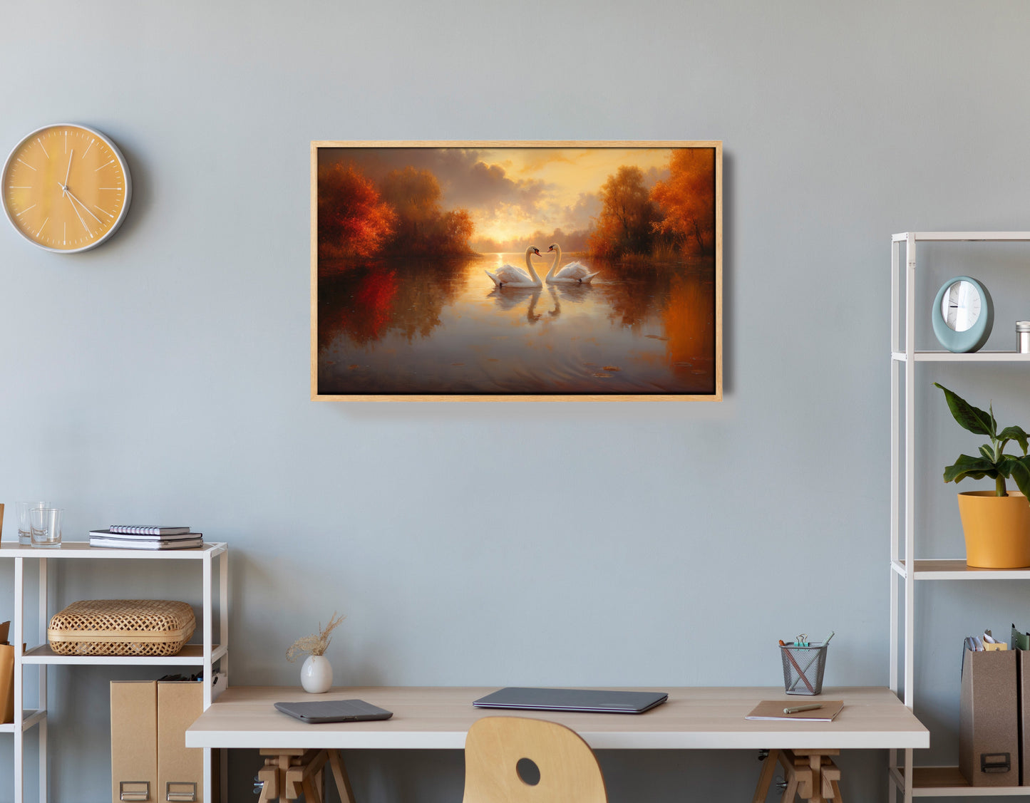 Romantic Swans at Sunset Black love wall art view 54