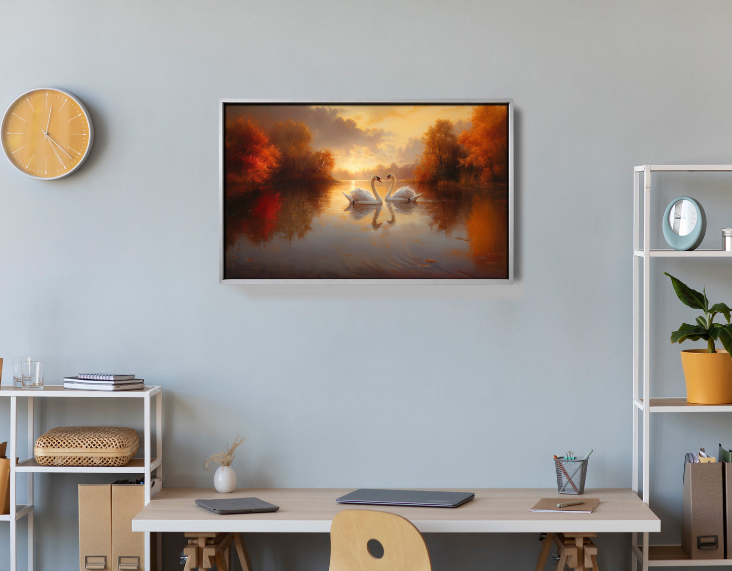 Romantic Swans at Sunset Black love wall art view 60