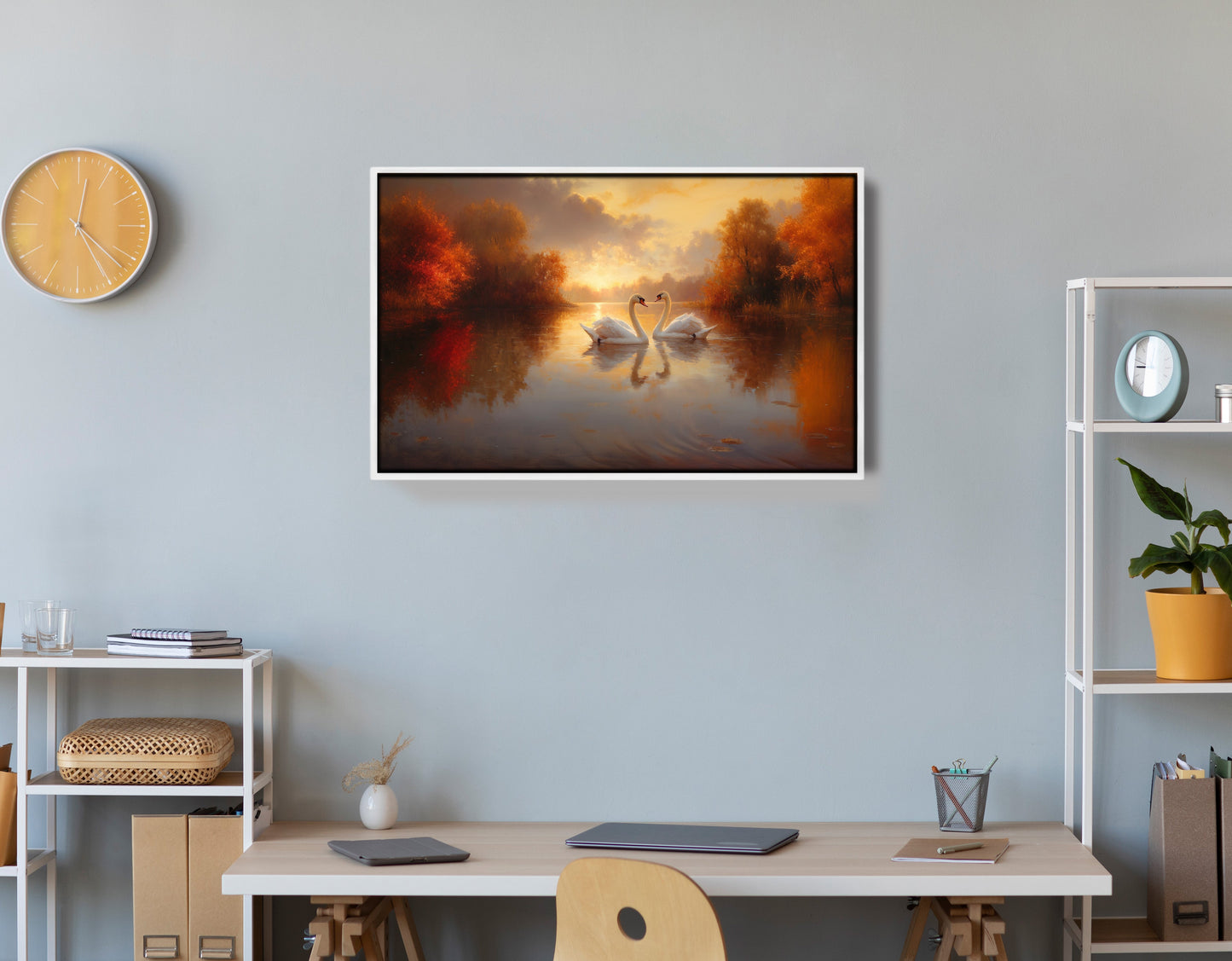 Romantic Swans at Sunset Black love wall art view 66