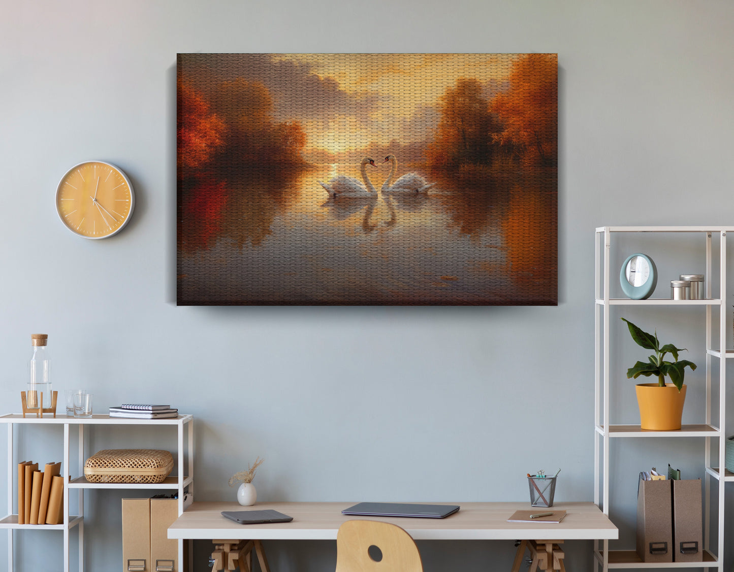 Romantic Swans at Sunset Black love wall art view 18