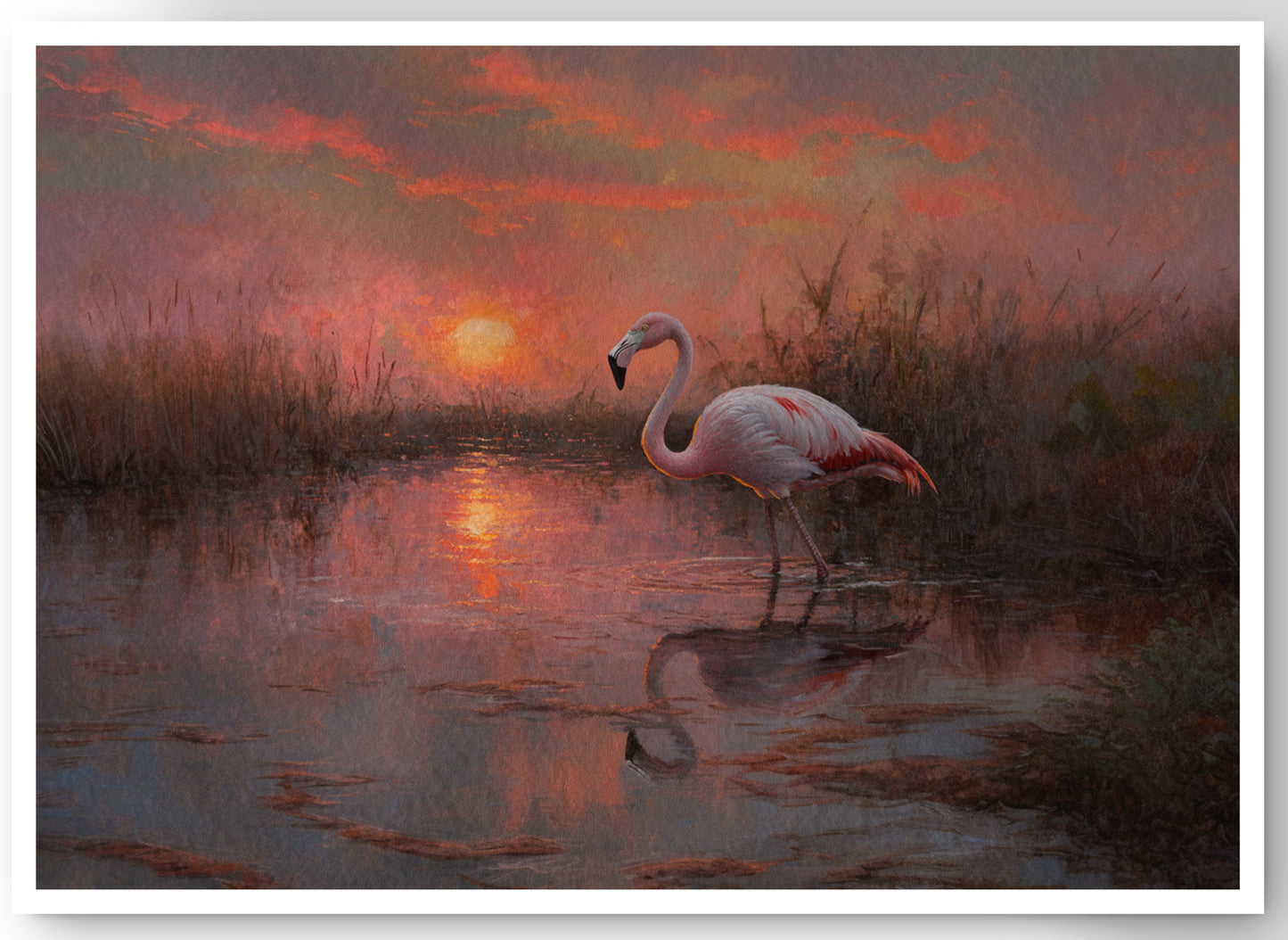 Flamingo Lake Sunset African American canvas print by MoomZee Artwork