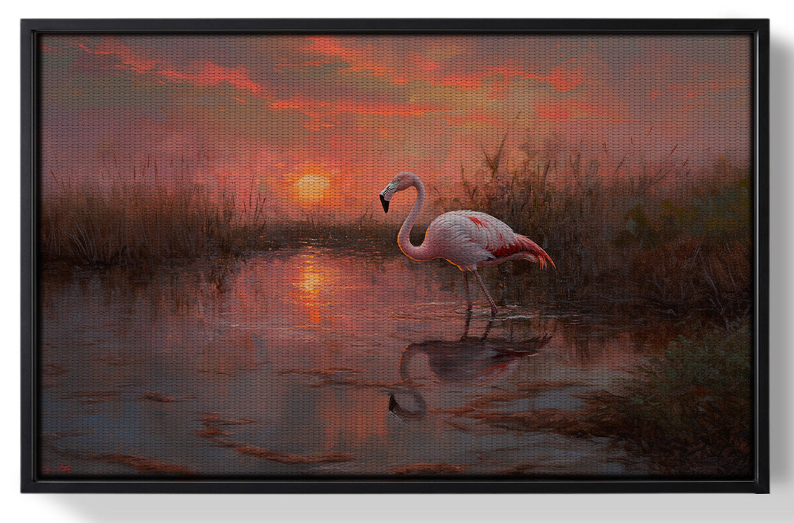 Framed Flamingo Lake Sunset African American canvas print for home decor