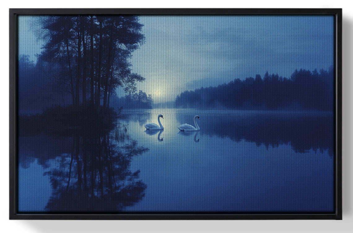 Framed Blue Moon Swan Lake African American canvas print for home decor
