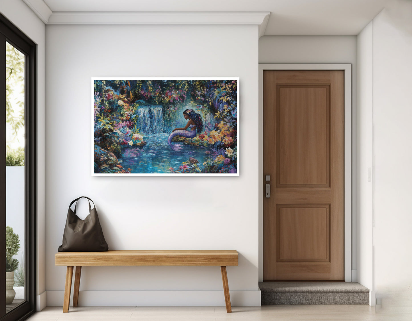 Black Mermaid Waterfall Fantasy African American canvas print home decor view