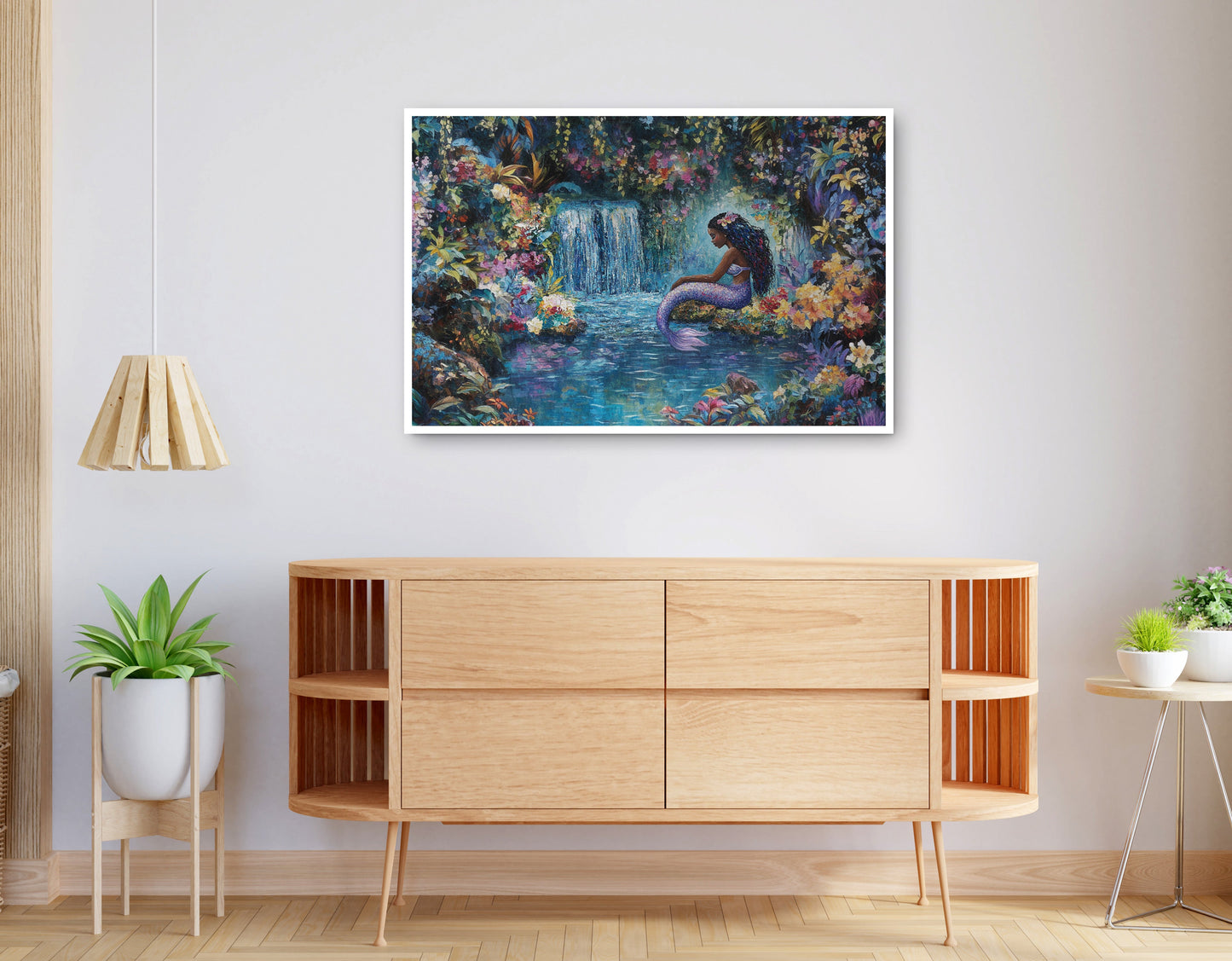 Alternate view of Black Mermaid Waterfall Fantasy African American canvas print