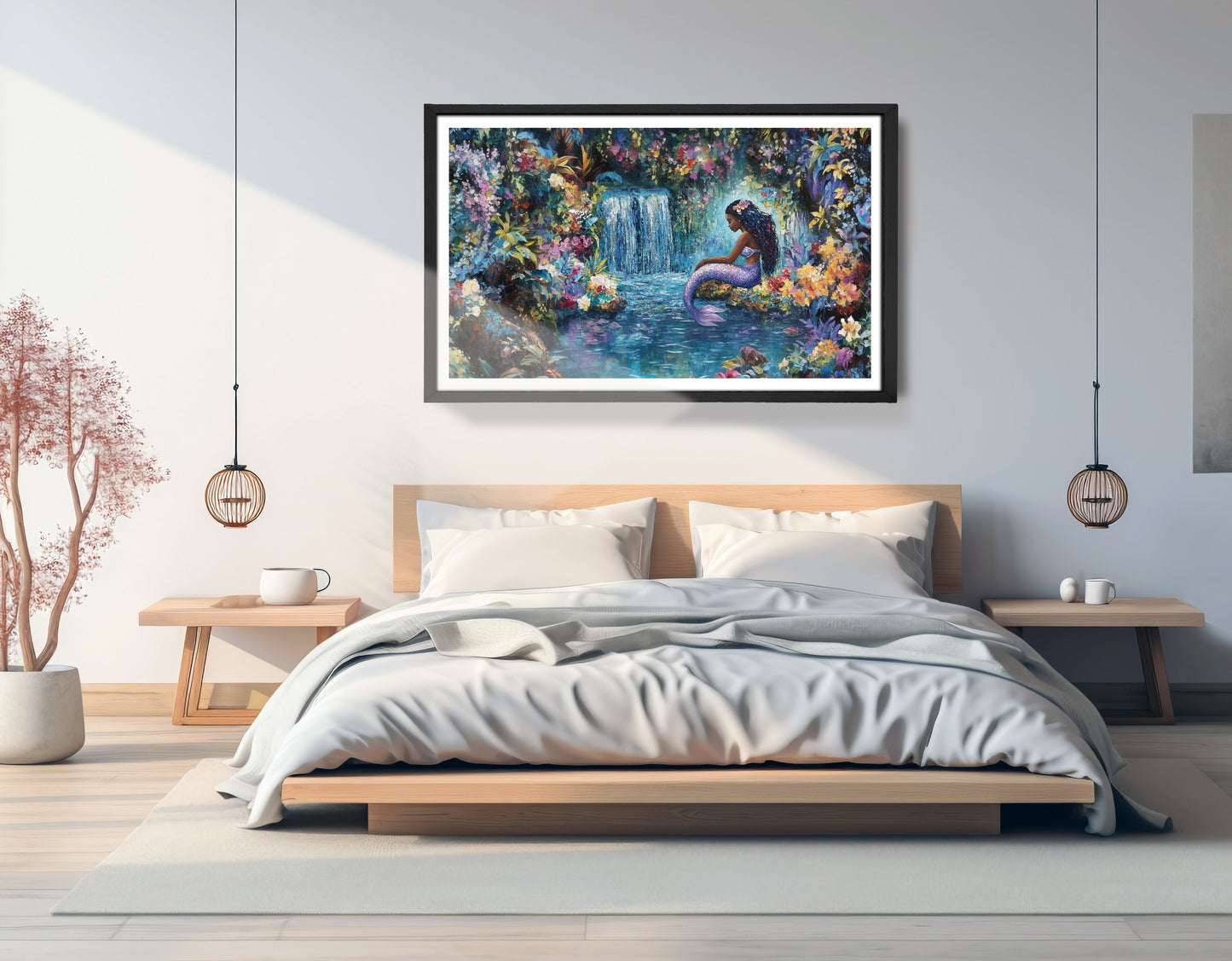 Black Mermaid Waterfall Fantasy African American canvas print view 69