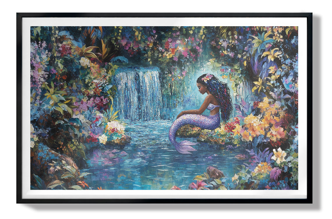 Black Mermaid Waterfall Fantasy African American canvas print view 67