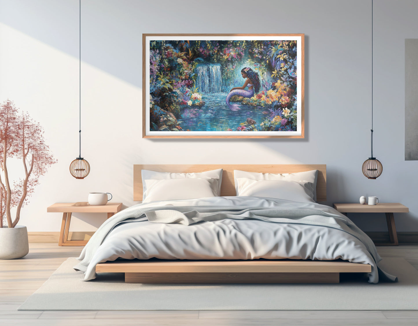 Black Mermaid Waterfall Fantasy African American canvas print view 81
