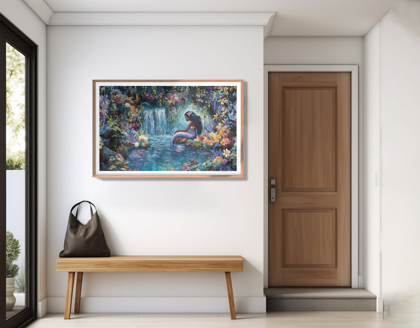 Black Mermaid Waterfall Fantasy African American canvas print view 83