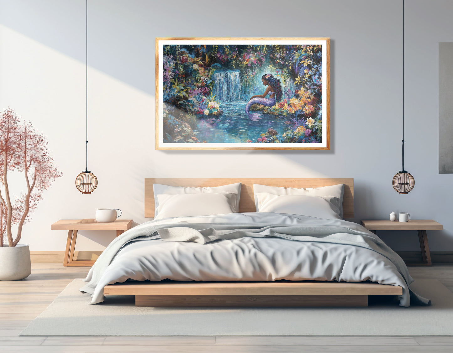 Black Mermaid Waterfall Fantasy African American canvas print view 75