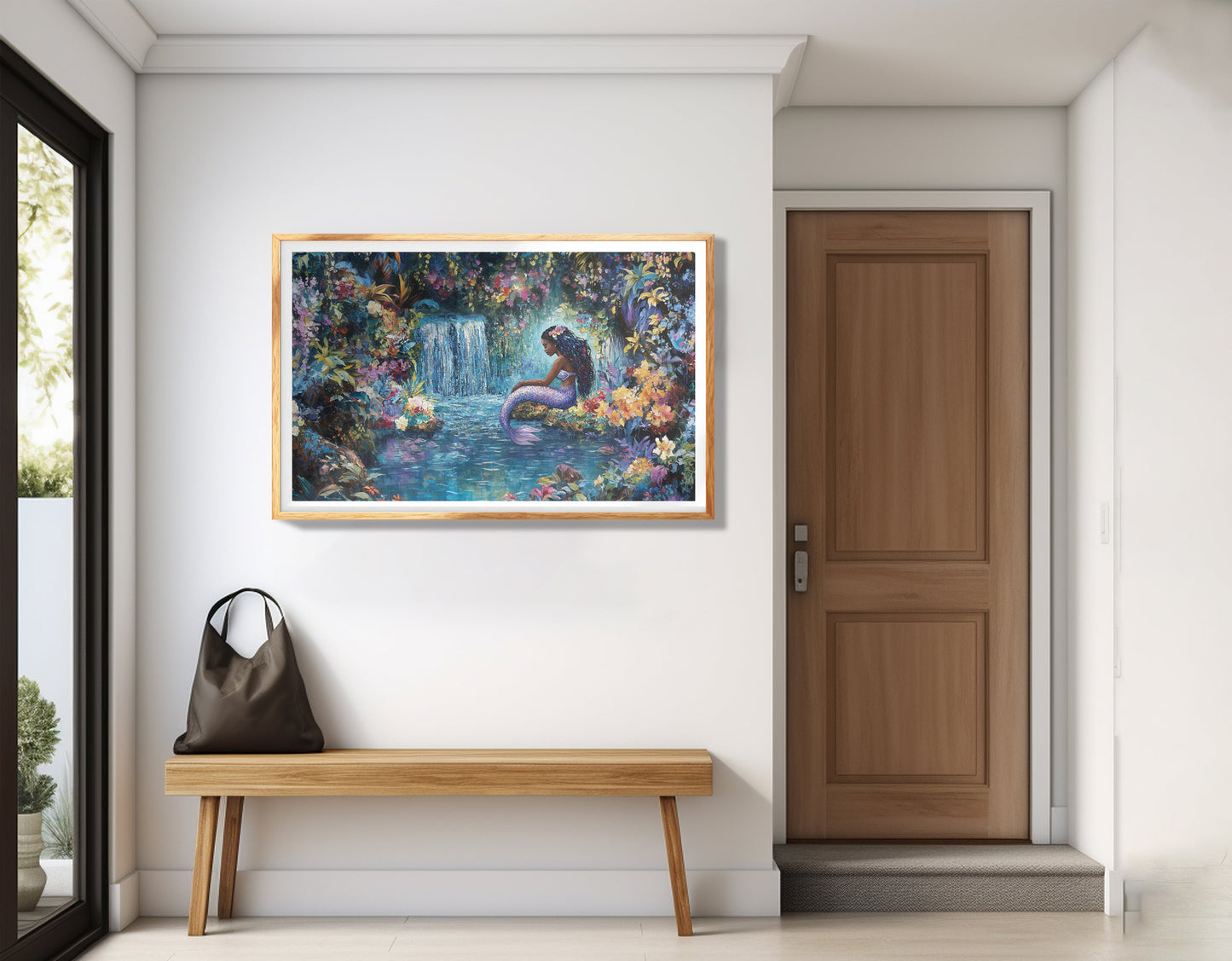 Black Mermaid Waterfall Fantasy African American canvas print view 77