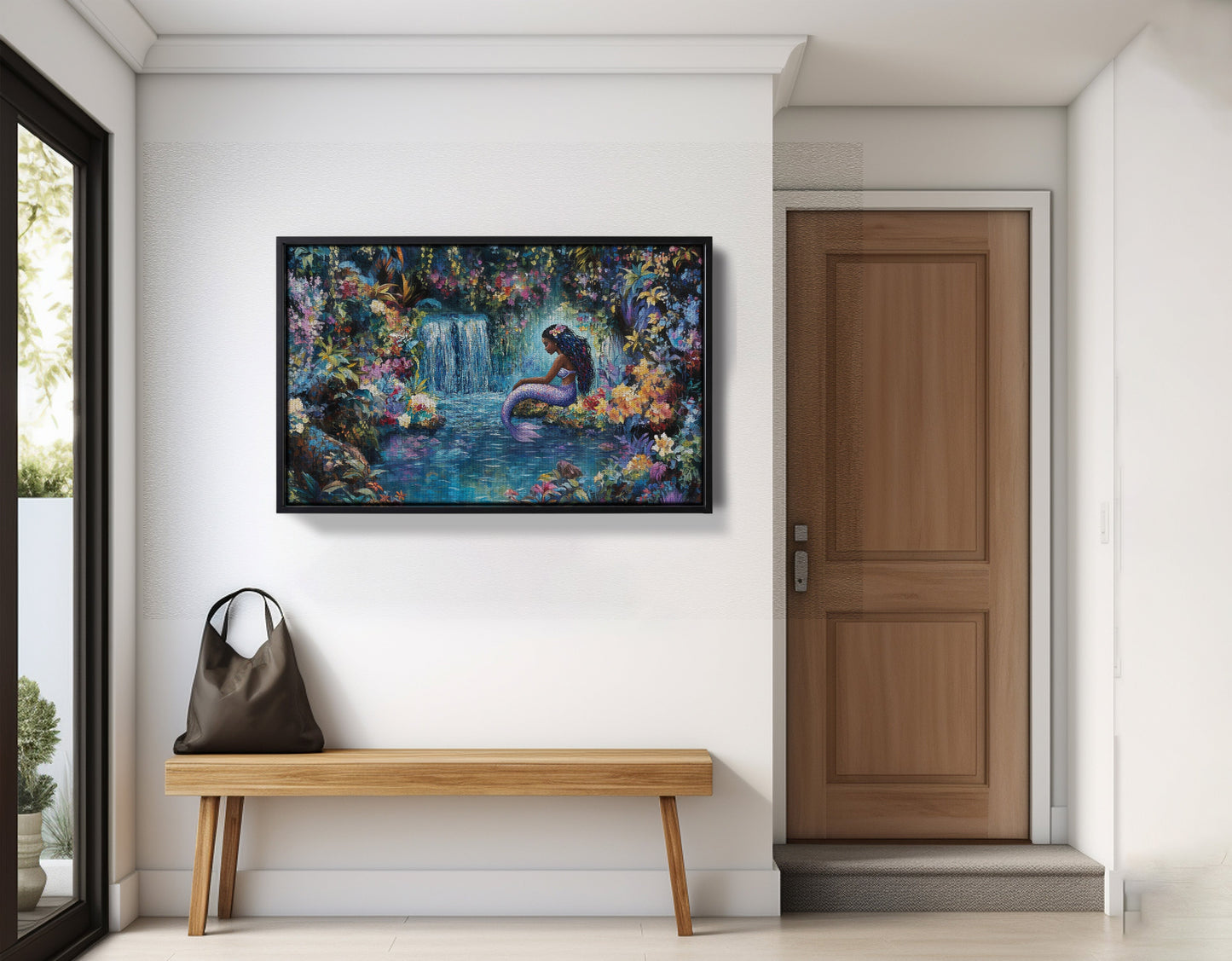 Black Mermaid Waterfall Fantasy African American canvas print view 29