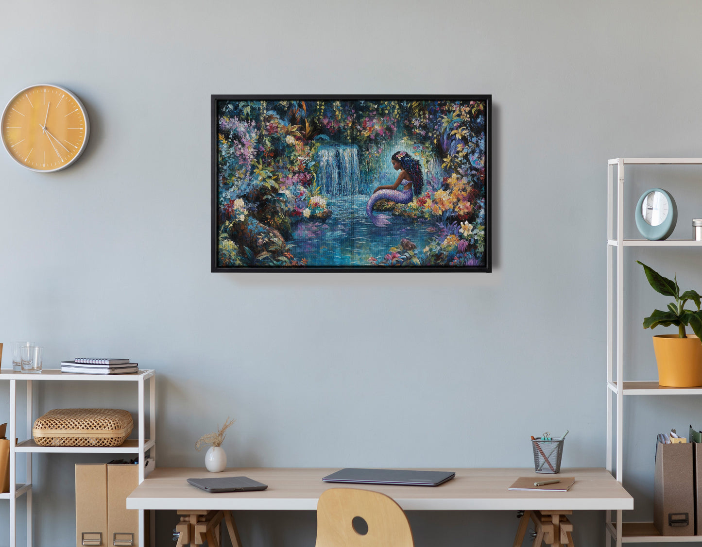 Black Mermaid Waterfall Fantasy African American canvas print view 30