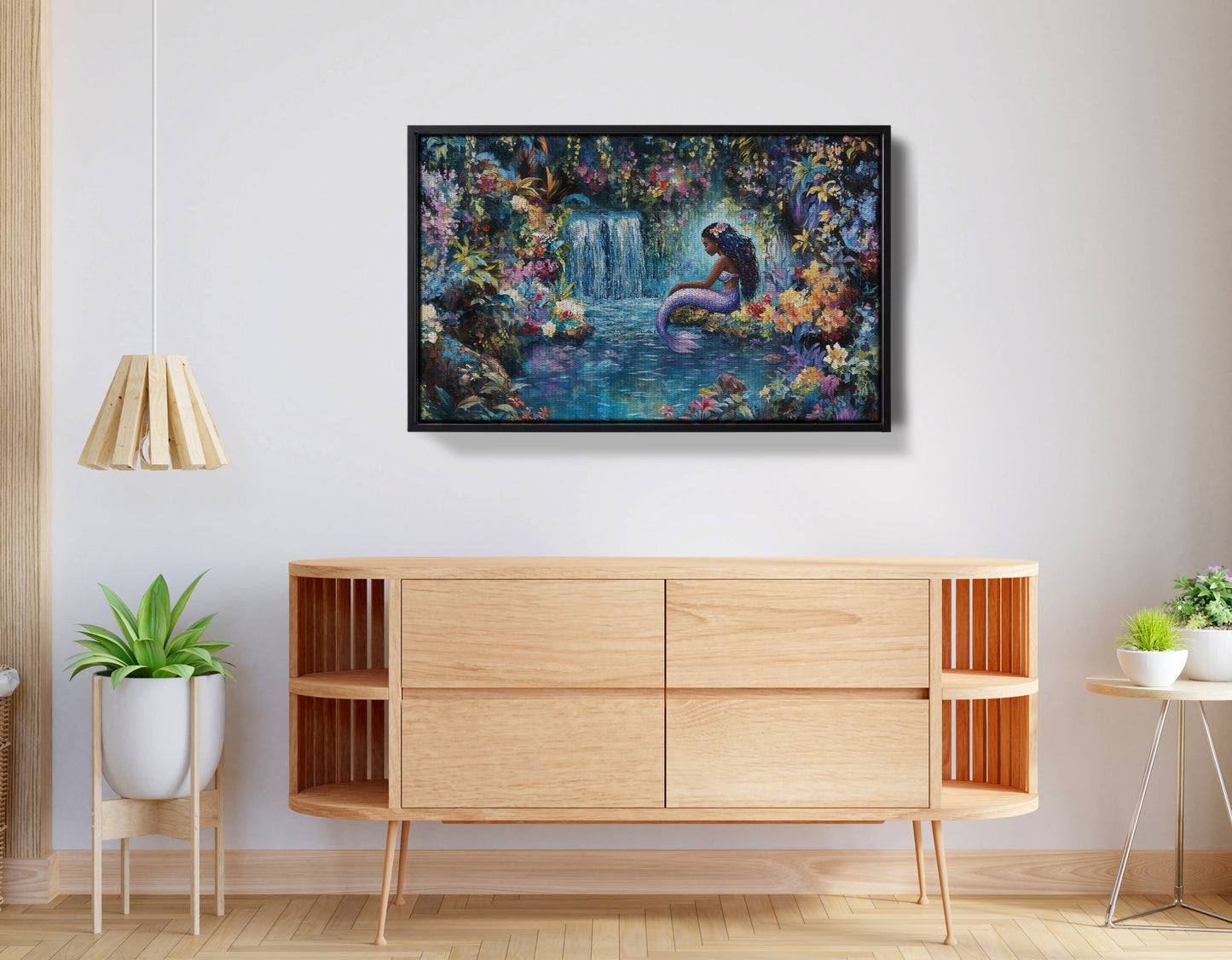 Black Mermaid Waterfall Fantasy African American canvas print view 26