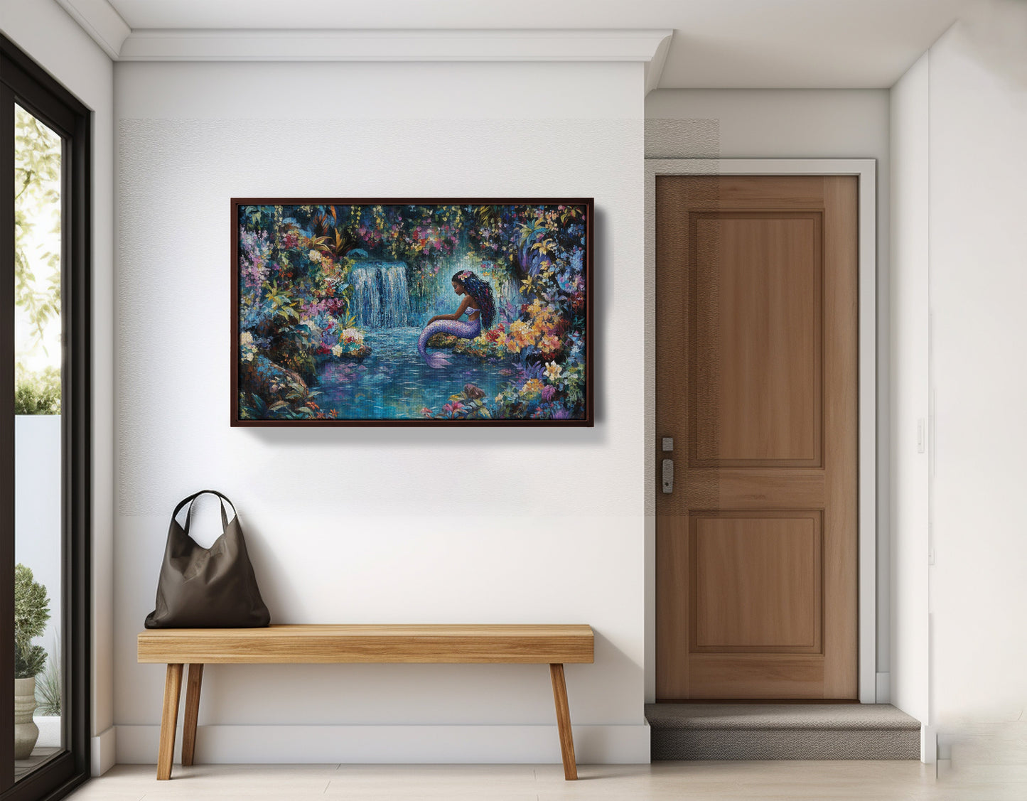 Black Mermaid Waterfall Fantasy African American canvas print view 35