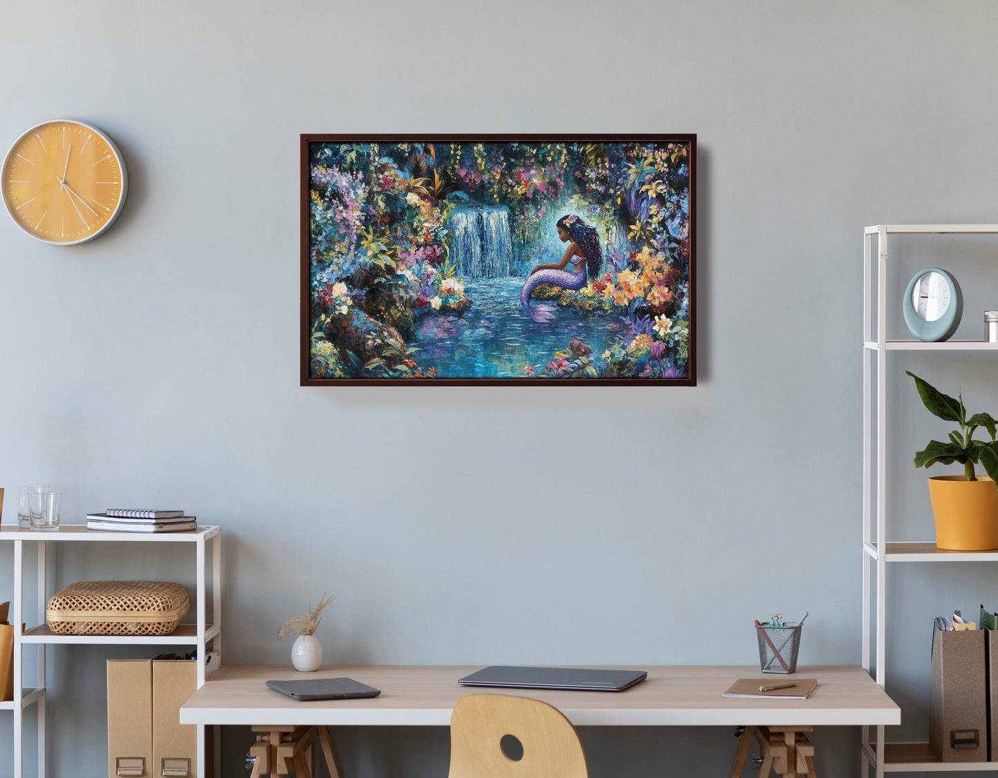 Black Mermaid Waterfall Fantasy African American canvas print view 36