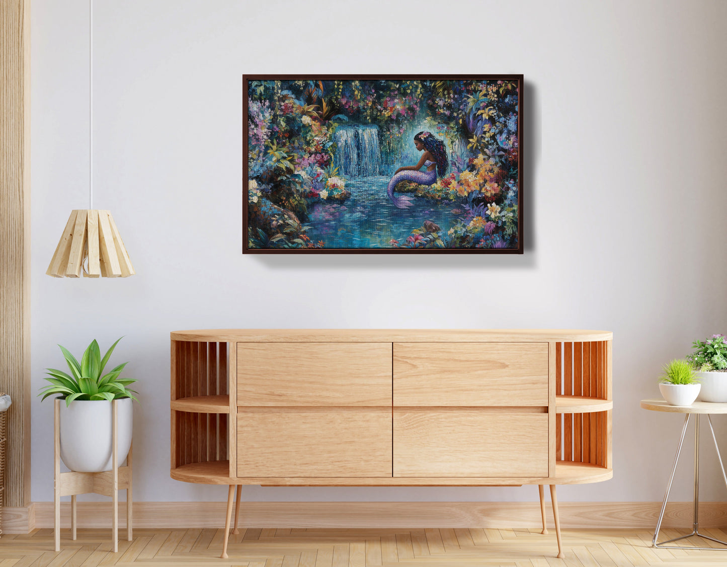 Black Mermaid Waterfall Fantasy African American canvas print view 32