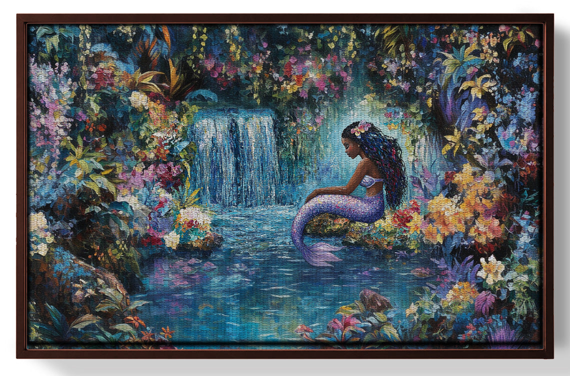 Black Mermaid Waterfall Fantasy African American canvas print view 31