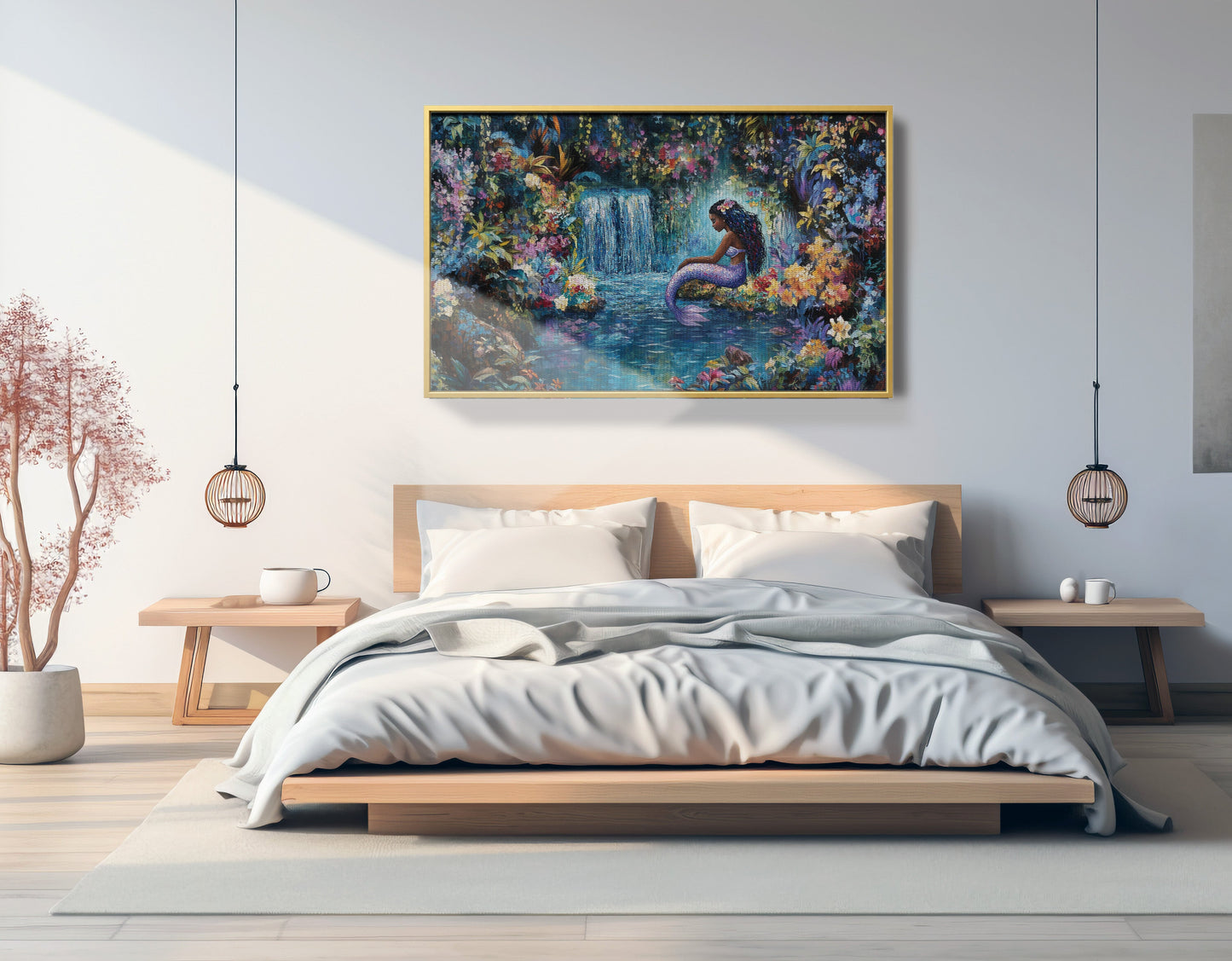 Black Mermaid Waterfall Fantasy African American canvas print view 39