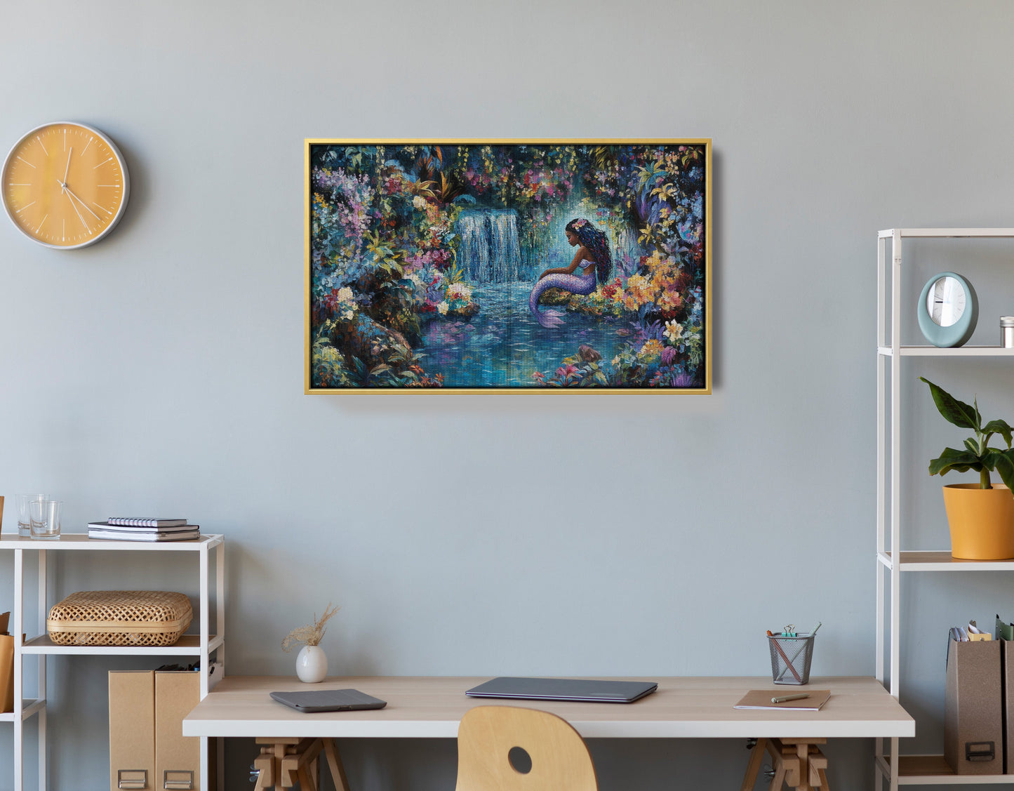 Black Mermaid Waterfall Fantasy African American canvas print view 42