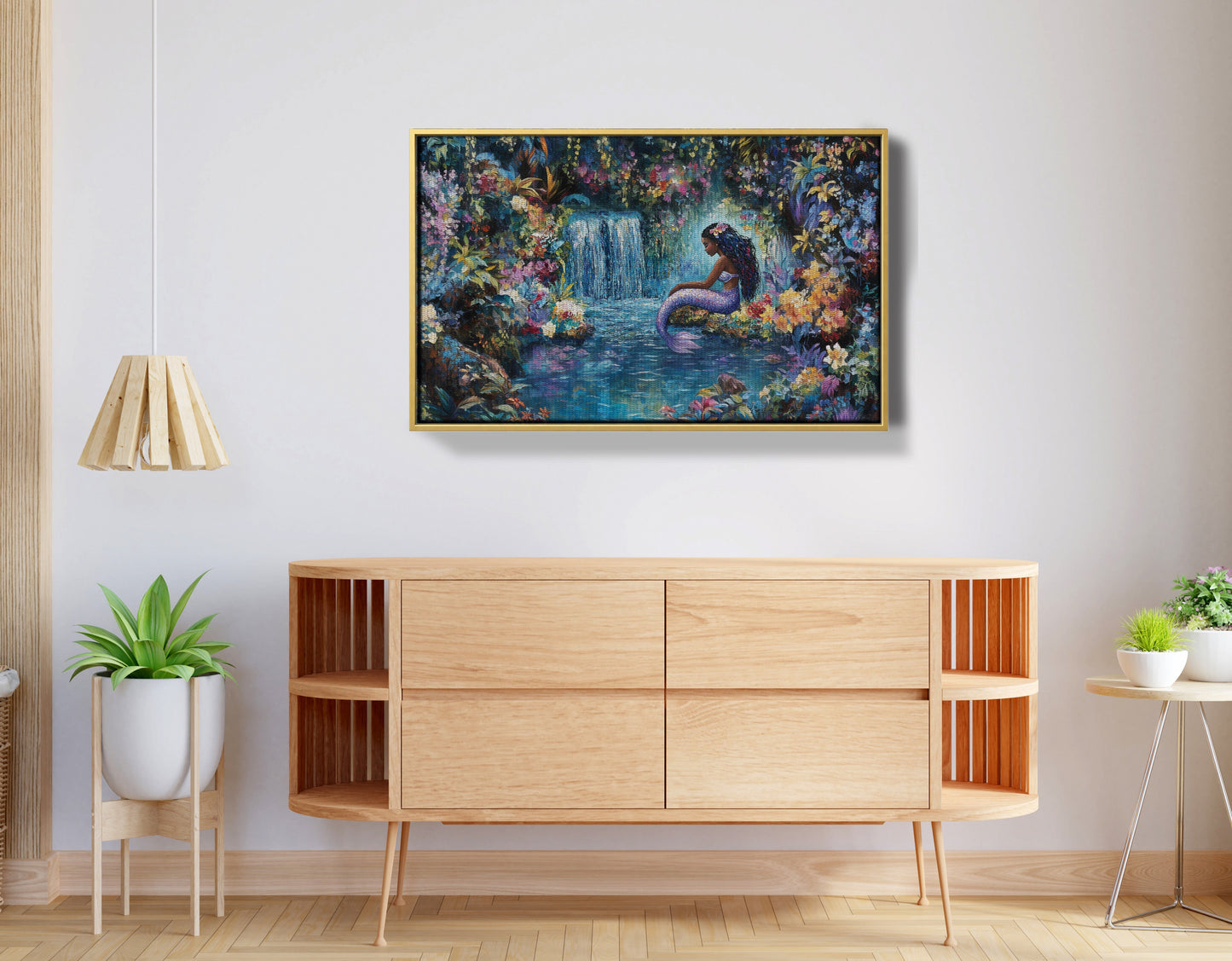 Black Mermaid Waterfall Fantasy African American canvas print view 38