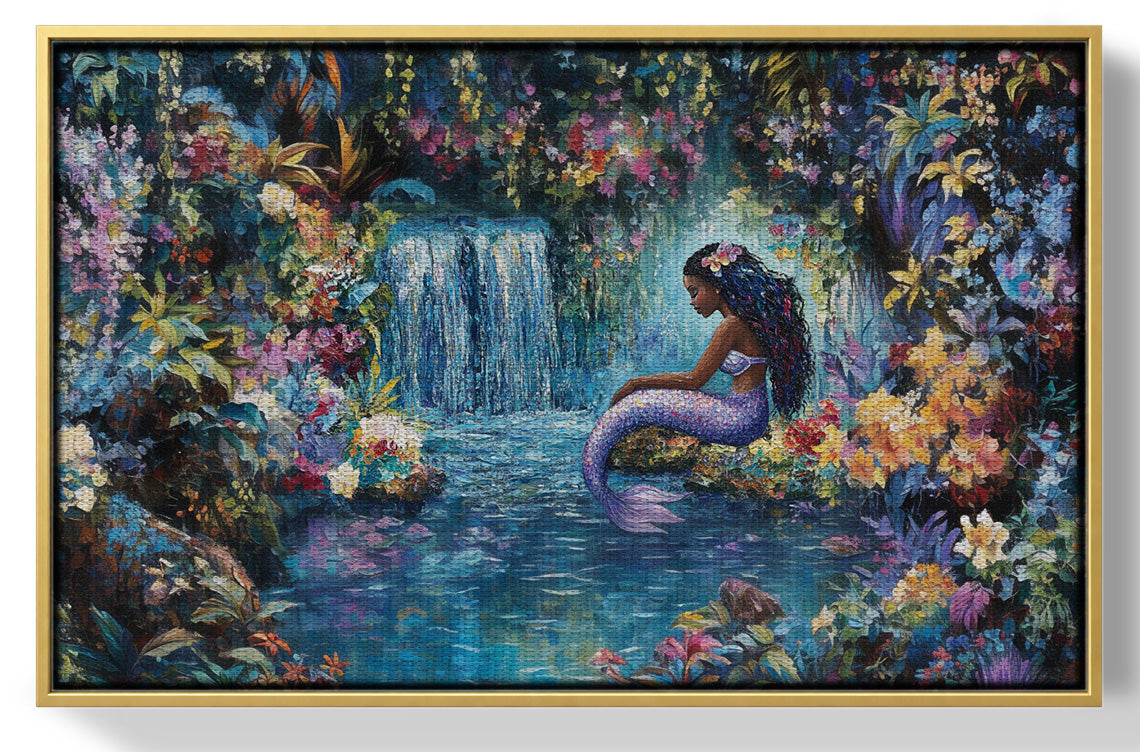Black Mermaid Waterfall Fantasy African American canvas print view 37