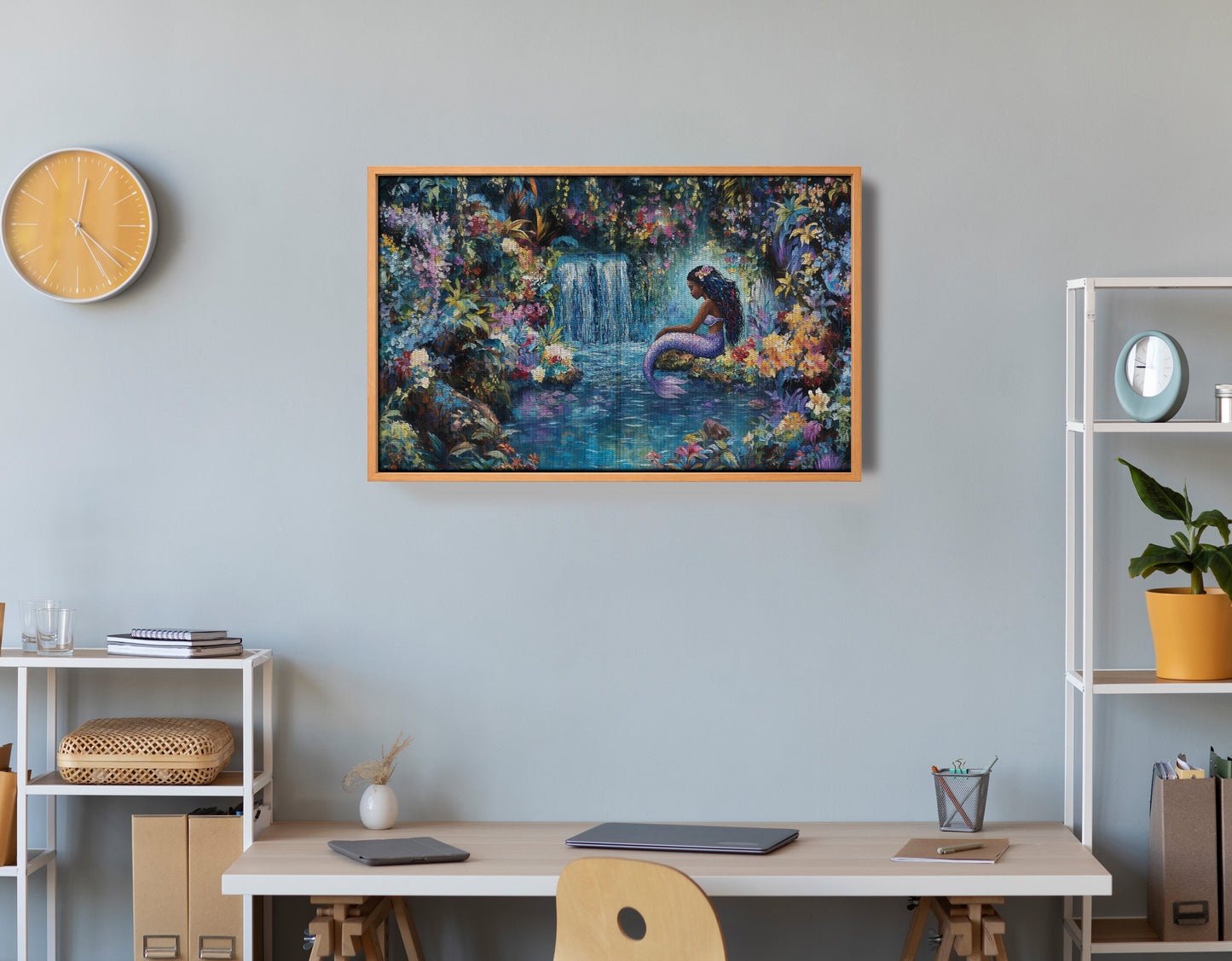 Black Mermaid Waterfall Fantasy African American canvas print view 48