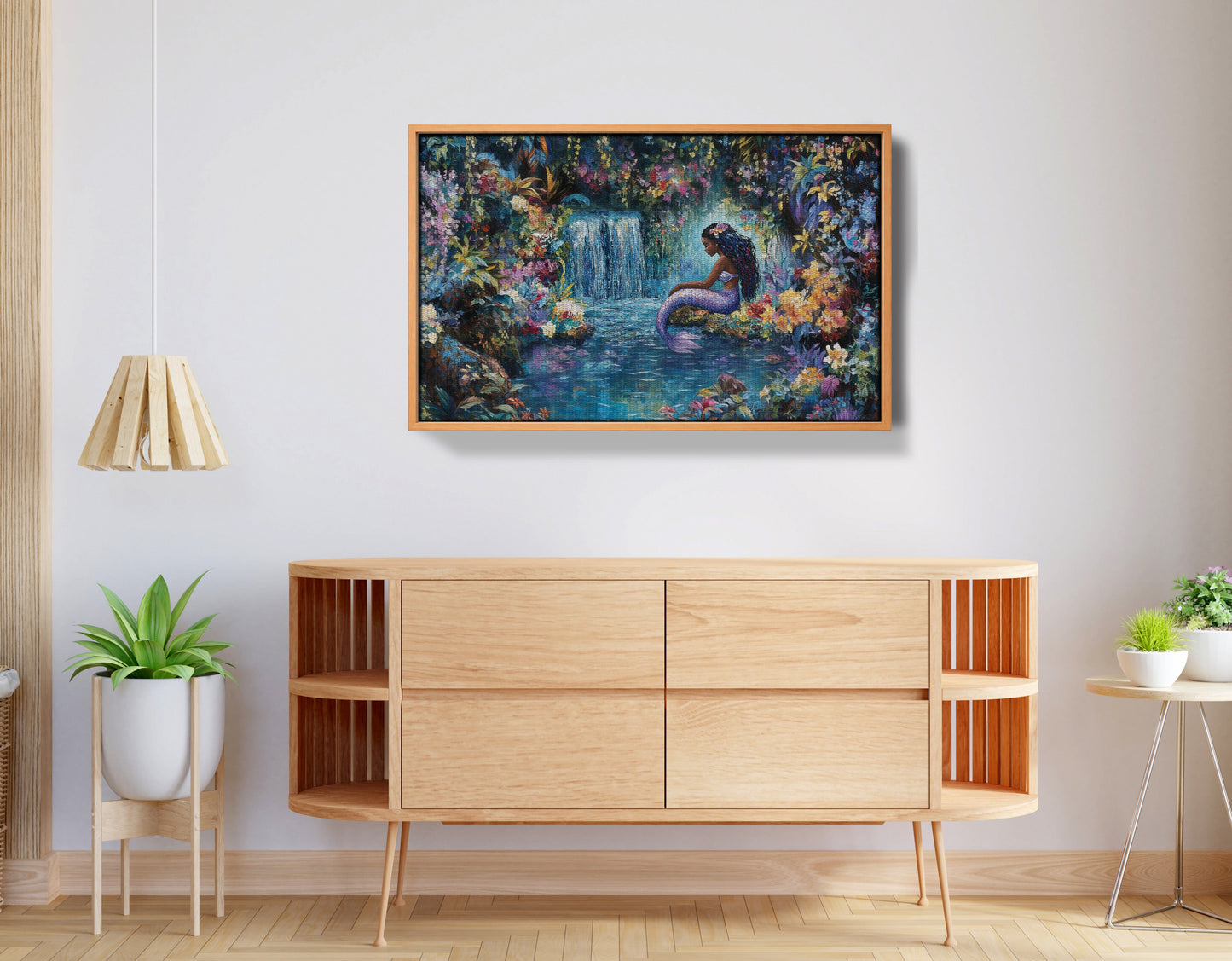 Black Mermaid Waterfall Fantasy African American canvas print view 44