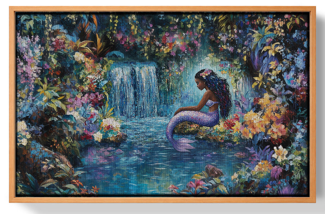 Black Mermaid Waterfall Fantasy African American canvas print view 43